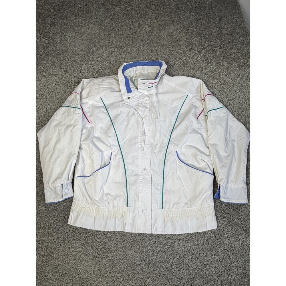 Vintage Izzi Spirit Jacket Womens L White Windbreaker Collared Lined Pockets 90s